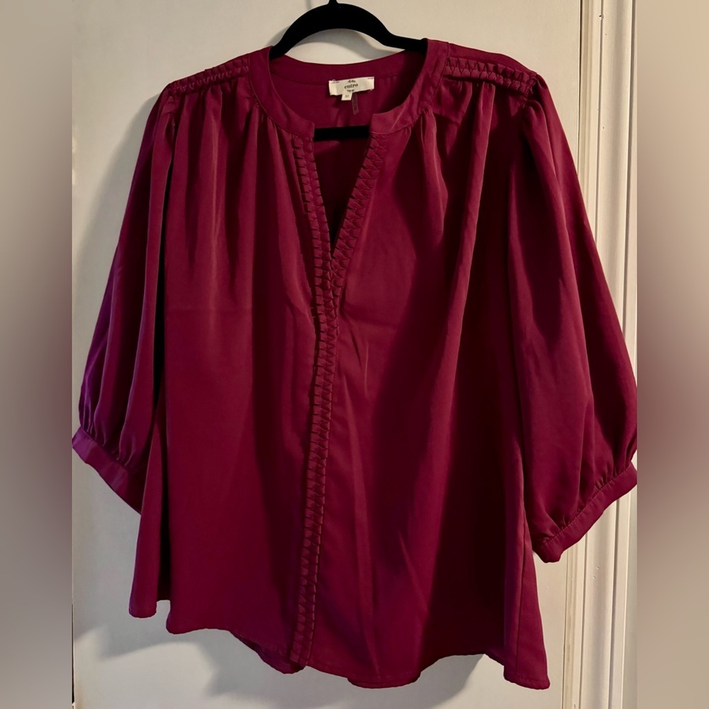 Entro Deep Pink Blouse with Textured Trim